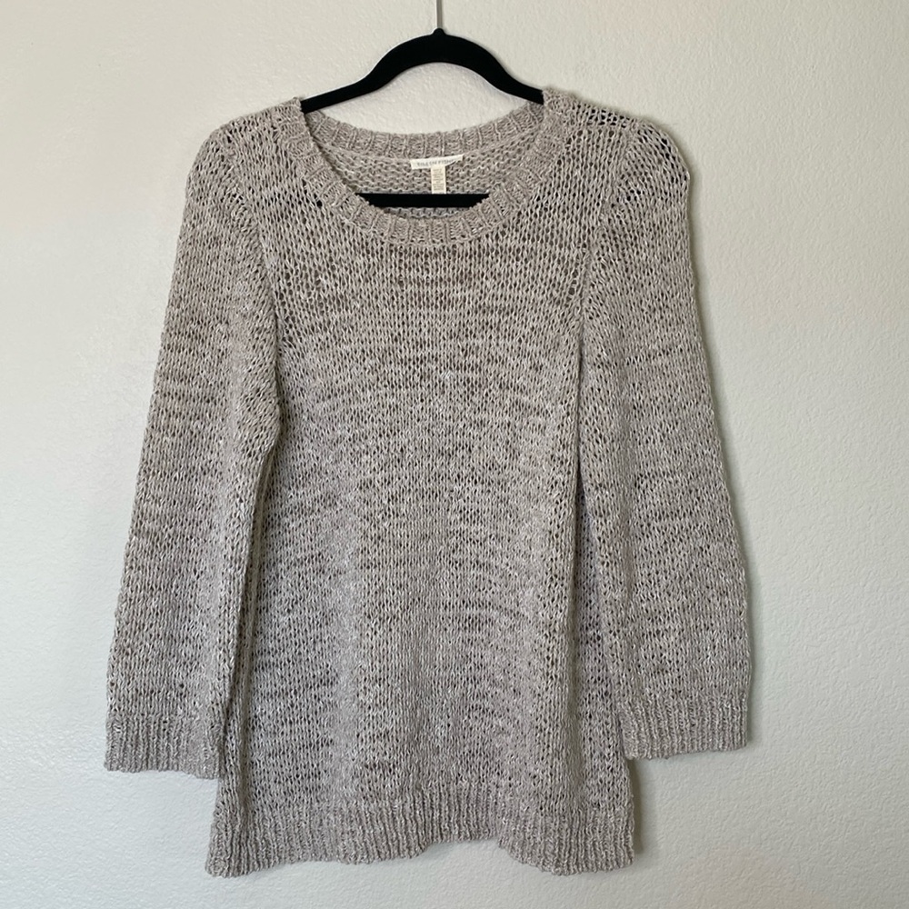 Eileen Fisher rustic twisted tape bateau neck sweater women’s XS extra small tan